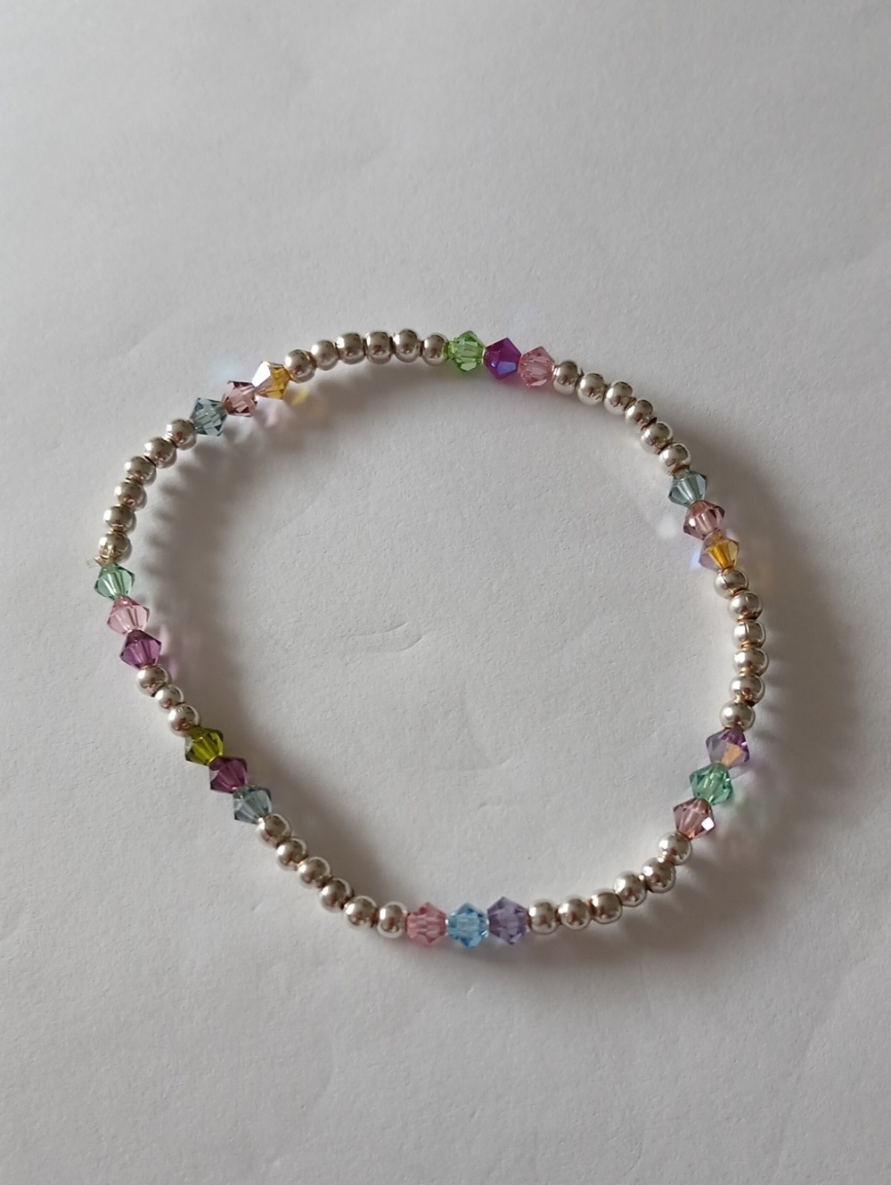 Sterling Silver 925 Beaded Bracelet with Multicolor Crystal Glass Accents